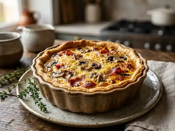 Quiche fondante au jambon cru et champignons - Photo de présentation