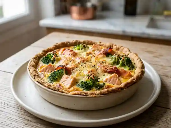 Quiche gourmande aux deux saumons et brocolis fondants - Photo de présentation
