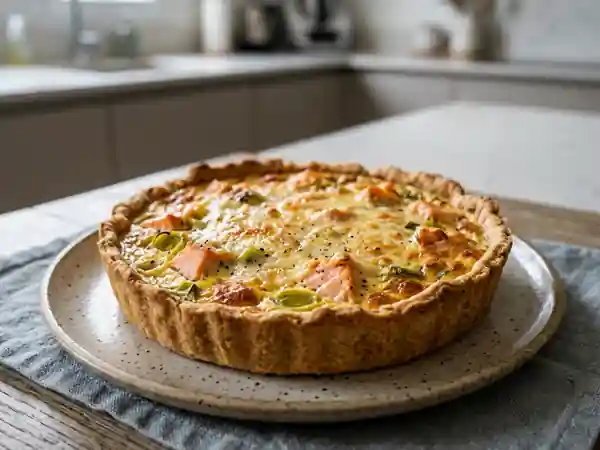 Quiche onctueuse au saumon frais et poireaux - Photo de présentation