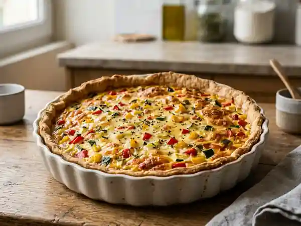 Quiche multicolore savoureuse aux légumes frais - Photo de présentation