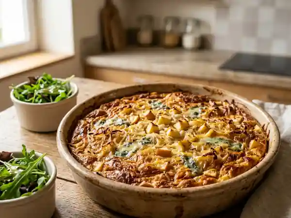 Quiche sans pâte à la choucroute, roquefort et pomme : recette gourmande et légère - Photo de présentation