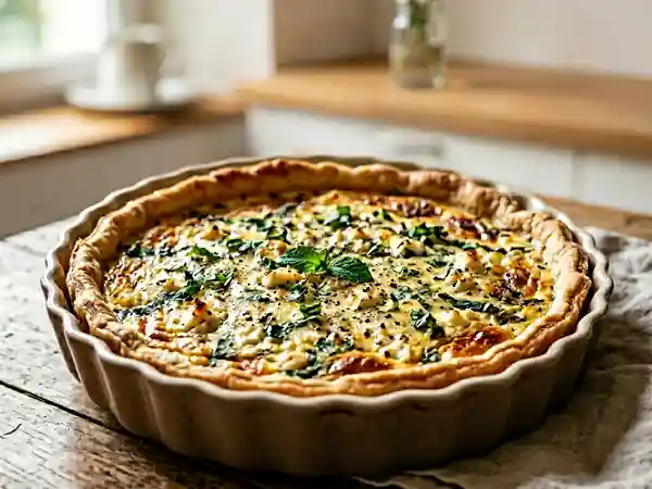 Quiche savoureuse à la brousse et à la menthe fraîche - Photo de présentation