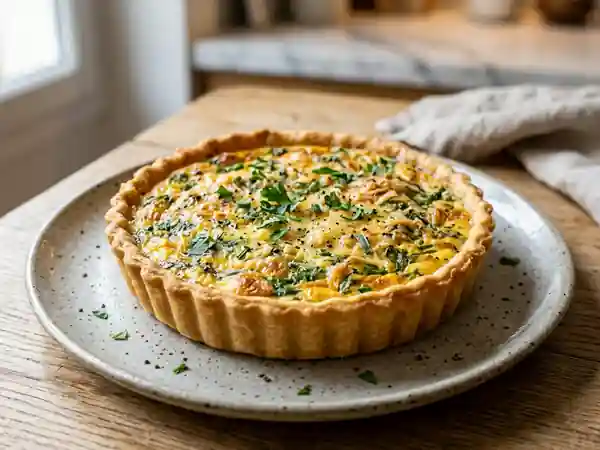 Quiche savoureuse à l'ail et fines herbes maison - Photo de présentation