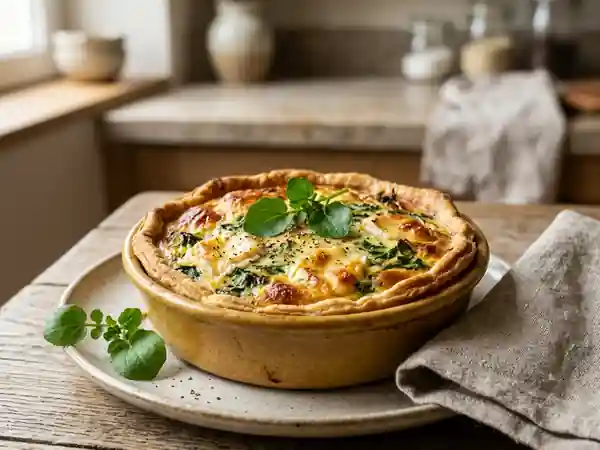 Quiche savoureuse au cresson frais et fromage de chèvre - Photo de présentation