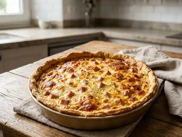 Quiche savoureuse au jambon et comté fondant - Photo de présentation
