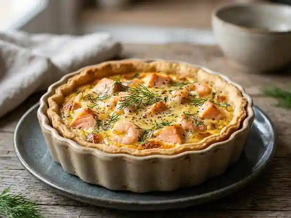 Quiche savoureuse au saumon et crevettes - Photo de présentation