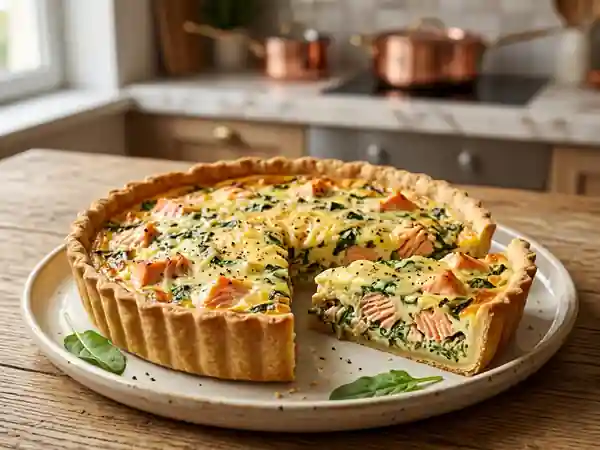 Quiche savoureuse au saumon frais et oseille - Photo de présentation