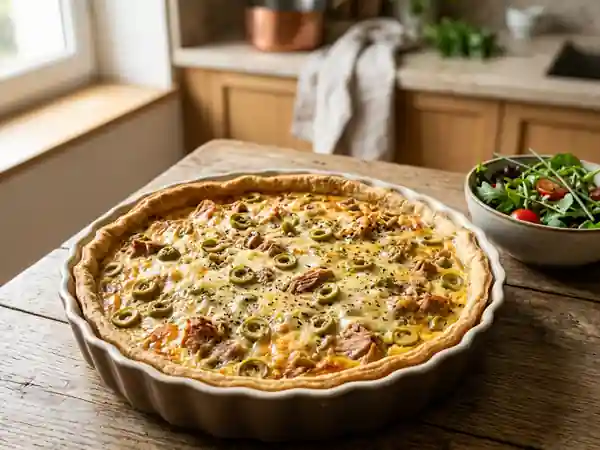 Quiche moelleuse au thon et olives acidulées - Photo de présentation