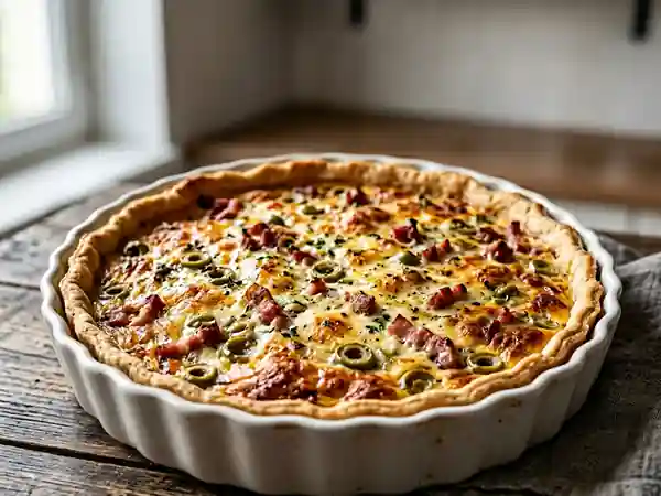 Quiche savoureuse aux lardons et olives vertes - Photo de présentation