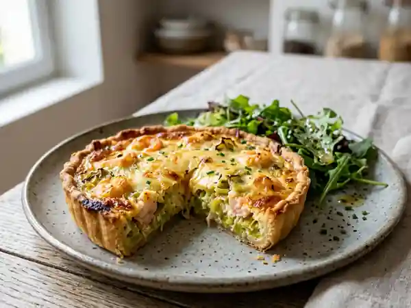 Quiche fondante aux poireaux et crevettes - Photo de présentation