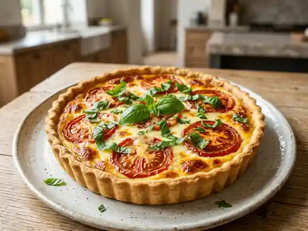 Quiche tomate mozzarella basilic : recette facile et savoureuse - Photo de présentation