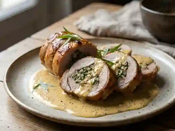 Râble de lapin farci, sauce moutarde onctueuse - Photo de présentation
