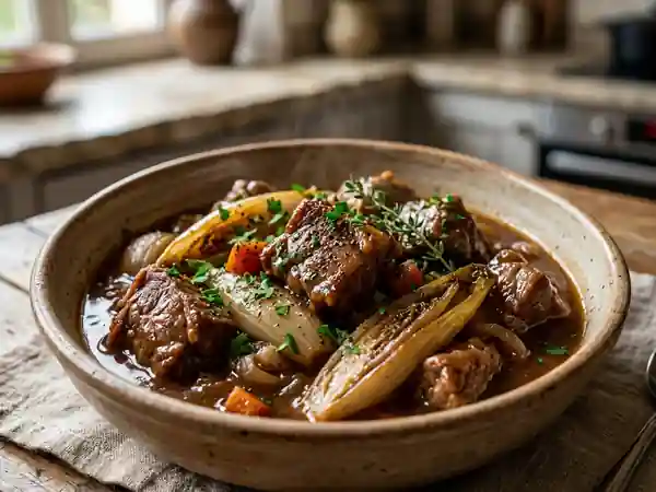 Agneau fondant et endives braisées en cocotte - Photo de présentation