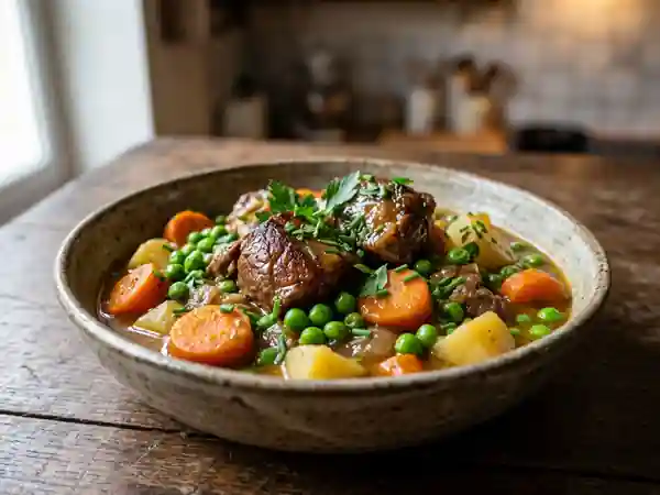 Ragoût d'agneau printanier aux légumes frais - Photo de présentation