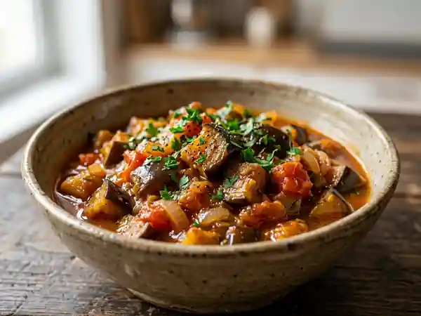 Ragoût d'aubergine mijoté aux saveurs méditerranéennes - Photo de présentation