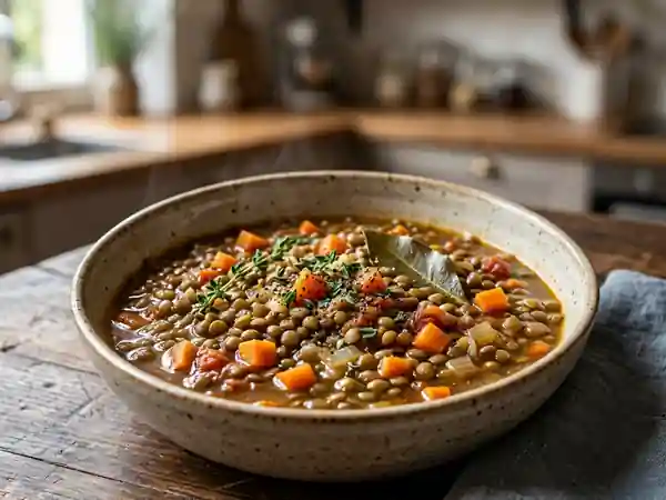 Ragoût de lentilles vertes savoureux et réconfortant - Photo de présentation
