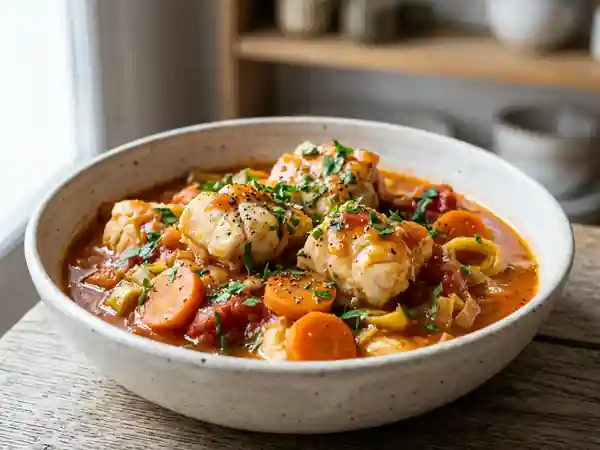 Cocotte de lotte fondante et légumes confits - Photo de présentation