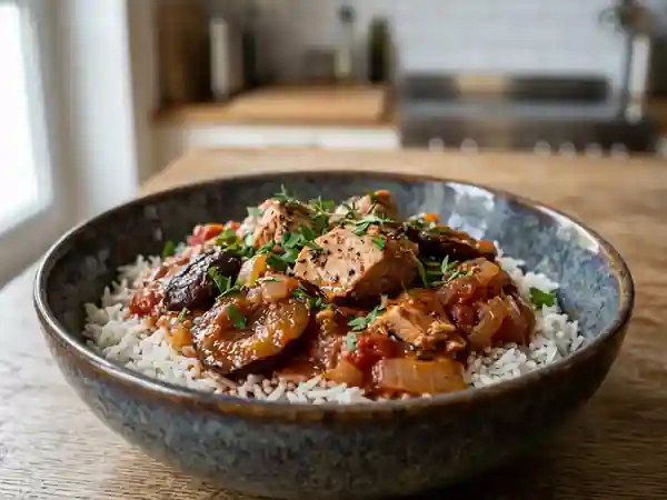Ragoût de thon aux pruneaux fondants : plat mijoté savoureux et gourmand - Photo de présentation