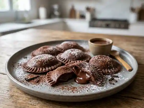 Raviolis fondants au cœur chocolat noir - Photo de présentation