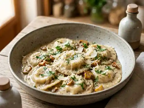 Raviolis fondants aux champignons et parmesan - Photo de présentation