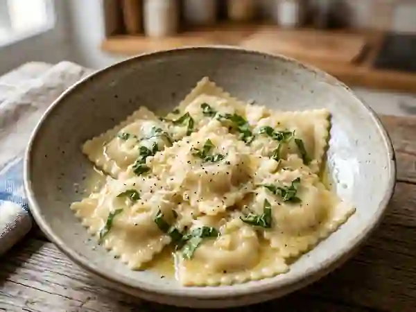 Raviolis fondants au fromage frais et basilic - Photo de présentation