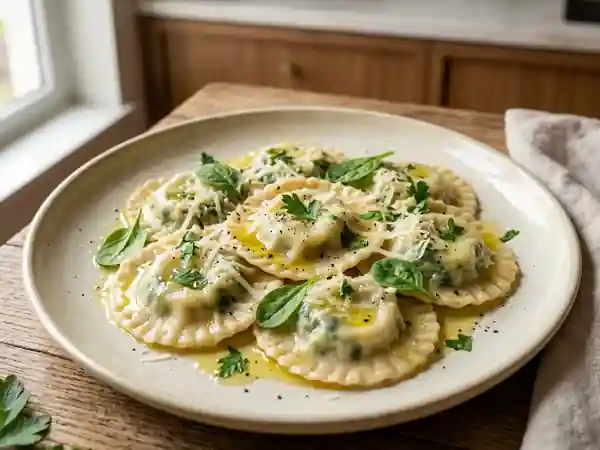 Raviolis fondants ricotta et épinards frais - Photo de présentation