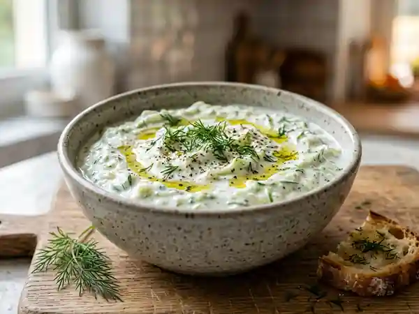 Tzatziki onctueux au concombre et aneth frais - Photo de présentation