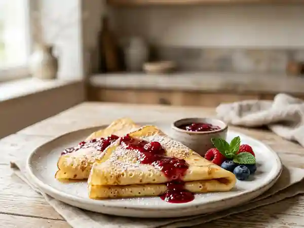 Crêpes à la vanille moelleuses et dorées - Photo de présentation