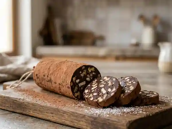 Saucisson au chocolat noir et éclats de noix - Photo de présentation
