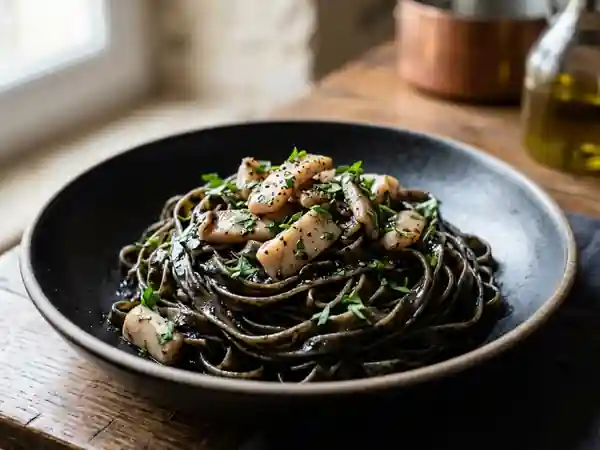 Linguine noires iodées aux lamelles de seiche - Photo de présentation