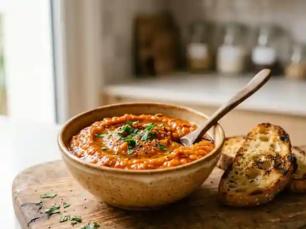 Recette traditionnelle d'Ajvar maison : sauce aux poivrons rouges grillés - Photo de présentation
