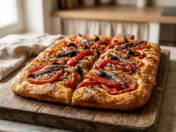Coca espagnole : pâte fine et légumes confits - Photo de présentation