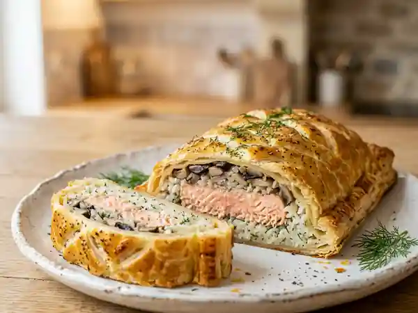 Recette traditionnelle de Coulibiac de Saumon : Pâté russe gourmand au saumon - Photo de présentation