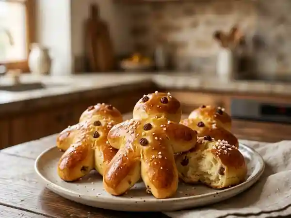 Recette traditionnelle de Mannala alsacien : brioches en forme d'agneau pour le petit déjeuner - Photo de présentation