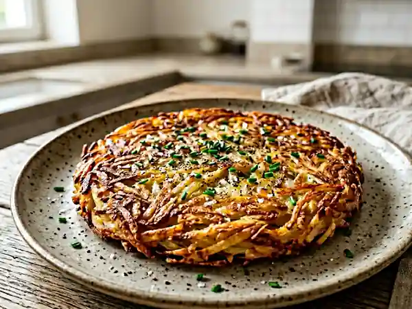 Recette traditionnelle de Rösti suisse croustillant aux pommes de terre - Photo de présentation