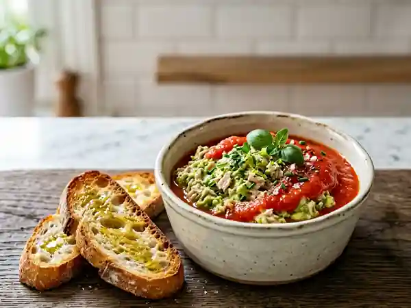 Rillettes de thon à l'avocat et coulis de tomates frais - Photo de présentation