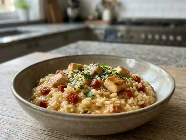 Risotto onctueux dinde et chorizo piquant - Photo de présentation