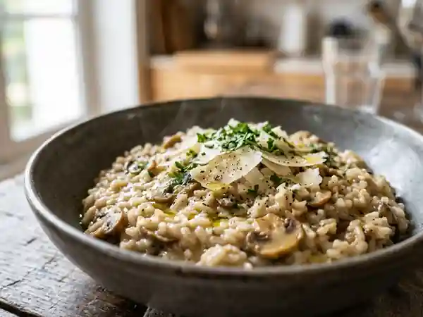 Risotto crémeux au parmesan et champignons - Photo de présentation