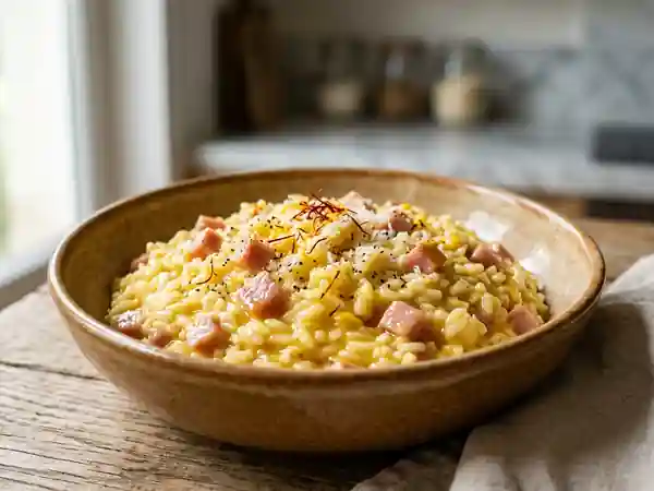 Risotto crémeux au safran et mortadelle - Photo de présentation