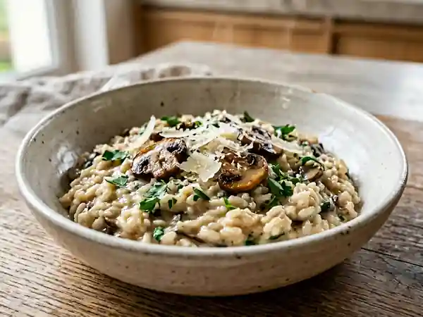 Risotto crémeux aux champignons et parmesan léger, recette facile - Photo de présentation