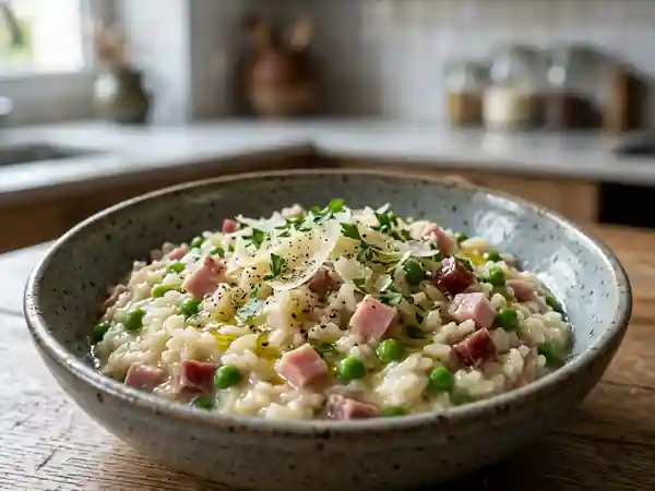 Risotto Fondant aux Deux Jambons et Pois Frais - Photo de présentation
