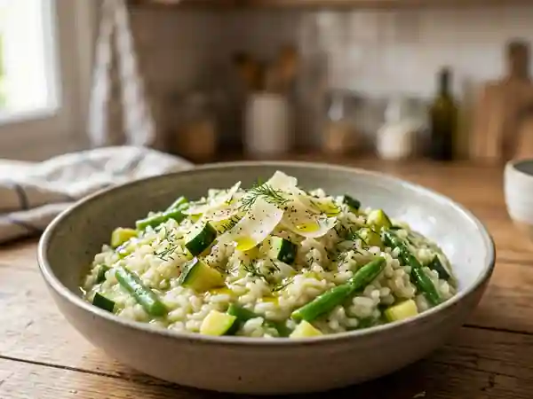 Risotto crémeux aux légumes verts - Photo de présentation