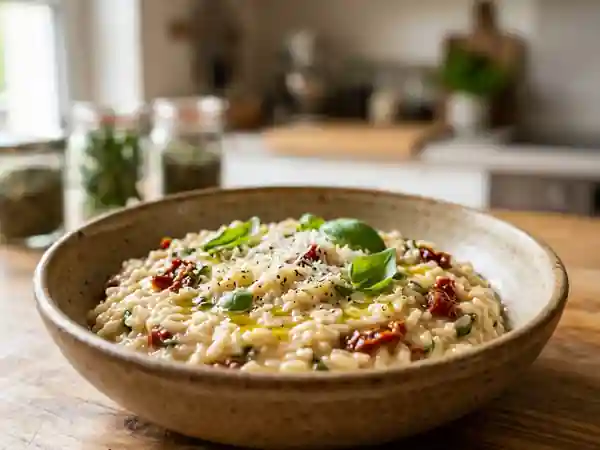 Risotto crémeux aux tomates séchées et basilic - Photo de présentation