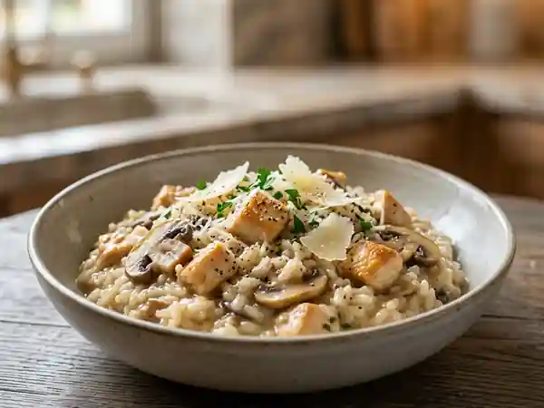 Risotto crémeux volaille et champignons - Photo de présentation
