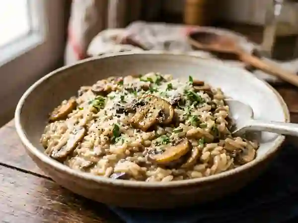 Risotto onctueux aux champignons de Paris - Photo de présentation
