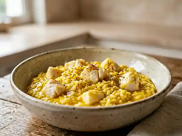 Risotto safrané crémeux et lotte fondante - Photo de présentation