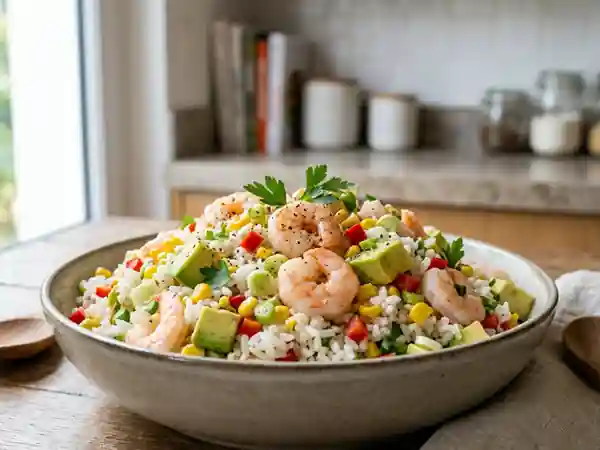 Riz californien croquant aux crevettes et avocat - Photo de présentation