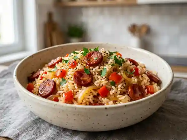 Riz fondant au chorizo et poivrons - Photo de présentation