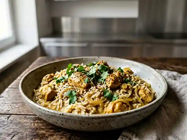 Riz au curry crémeux et parfumé pour une personne - Photo de présentation