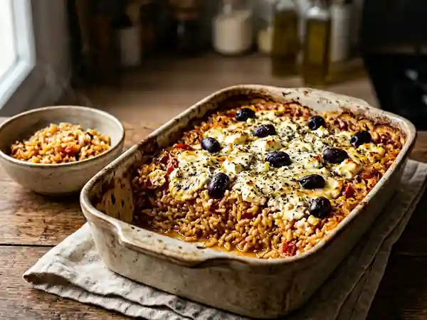 Riz à la grecque fondant et feta rôtie - Photo de présentation